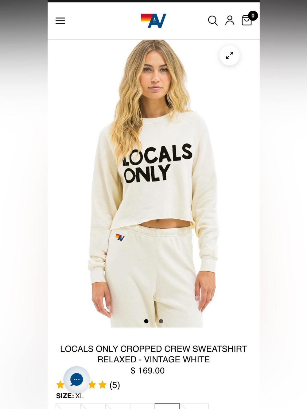 Aviator Nation LOCALS ONLY Cropped Sweatshirt - Cream